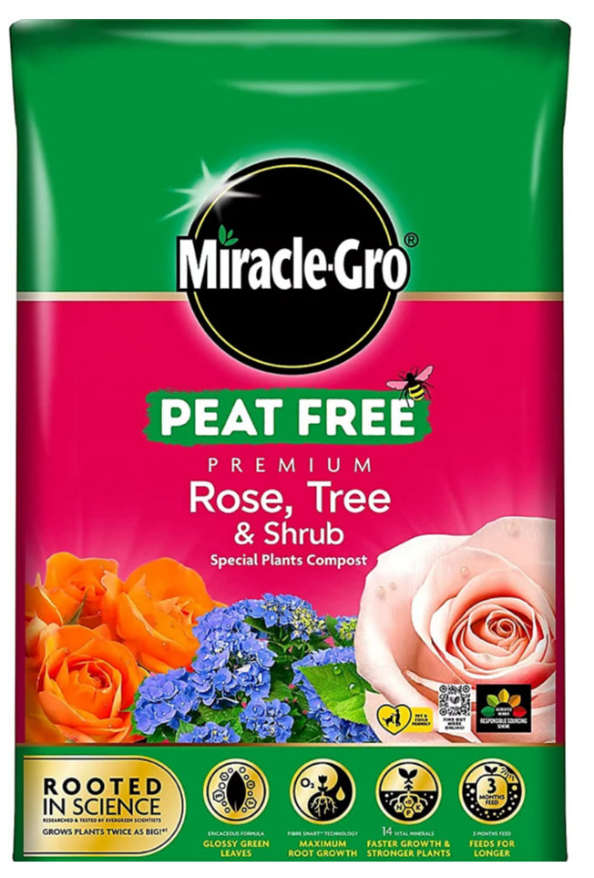 Miracle Gro Peat Free Rose, Tree & Shrub Compost 40l